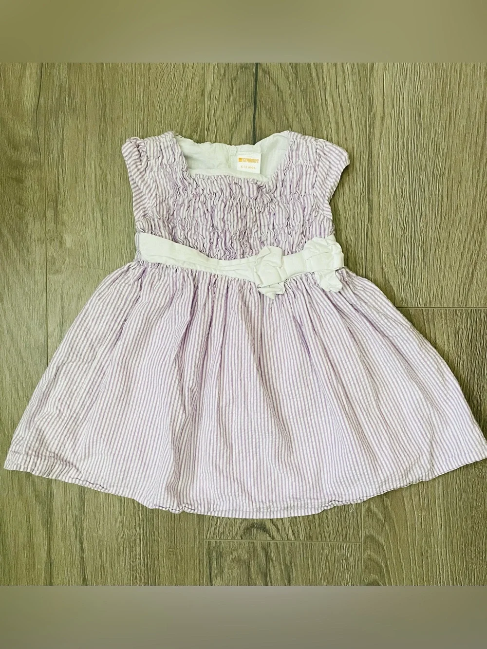 Gymboree Baby Girl Seersucker Dress 6-12 M Purple White Striped Smocked Bodice